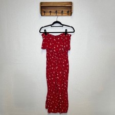 Hollister California Red Floral Strapless Ruffle Jumpsuit - Women's L