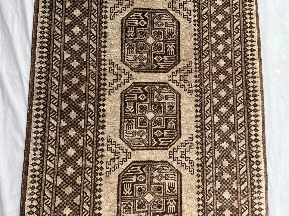 3x9.2 ft Vintage Bokhara Runner Rug Turkoman Faded Terracotta Wool Hallway Rug - Image 4 of 4