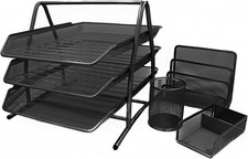 EasyPAG Metall Büro Schreibtisch Organizer 4er-Set, 3 Fächer A4 Dokumentenhalter