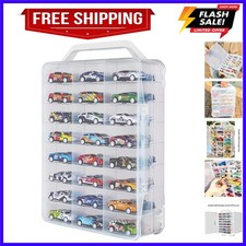 Portable Transparent Double Sided Storage Case - 48 Compartments for Toy Cars...
