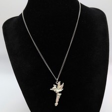 Vintage Walt Disney Production White Iridescent Tinker Bell Pendant Necklace