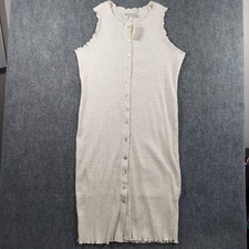 Vintage Adrian Jordan Dress Womens 20 White Ribbed Knit Sleeveless Button Front