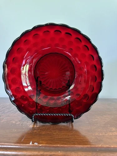 Vintage Anchor Hocking Royal Ruby Red Bubble Glass Serving Bowl 8" EUC