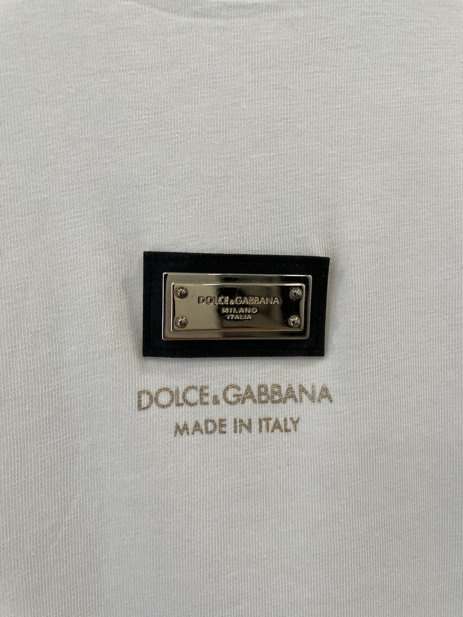 H72# Dolce & Gabbana Milano Metal Logo Plaque T-Shirt White Size