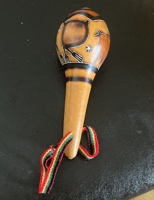 Peruanische Handwerker Nazca Linien handgeschnitzter Kürbis Rassel 16 cm schöner Klang 