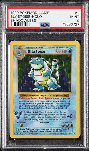 1999 POKEMON GAME SHADOWLESS #2 BLASTOISE-HOLO PSA 9