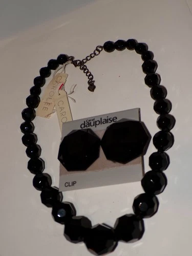 Carolee Necklace Jewelry Lot Vintage Black Glass Carole Dauplaise [67D]