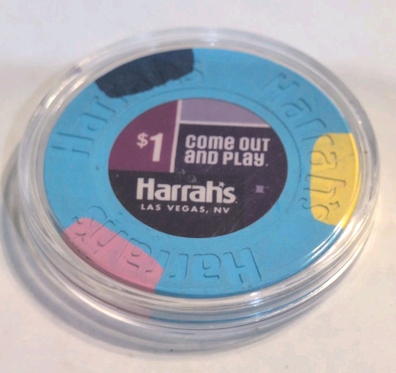 Harrah's Las Vegas, NV $1 Casino Chip - "Come Out and Play" with Plastic Case