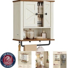 Sturdy Rustic White Storage Cabinet with Adjustable Shelf 2 Barn Doors, 24"H