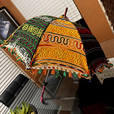 VTG Indian Embroidered Parasol Sun Umbrella Cloth Colorful SEE DETAILS hlc