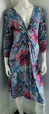 While Stuff ~ Love Token ~ Blue Floral Jersey Dress Knot Front Size 10 Free P&P
