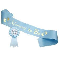 Baby Blue Mommy To Be Sash And Daddy To Be Badge Set Baby Shower Decoration