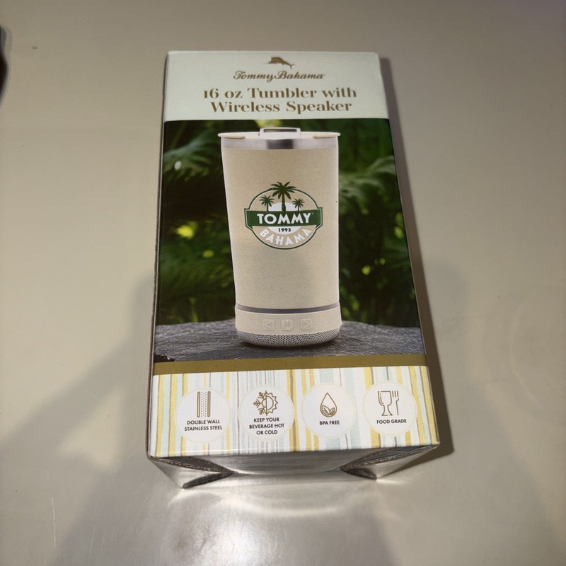 TOMMY BAHAMA*16 oz Stainless Steel TUMBLER with WIRELESS SPEAKER*New
