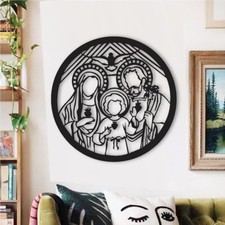 Jesus Mother Mary Religious Wooden Wall Decor Hanging Round Frame