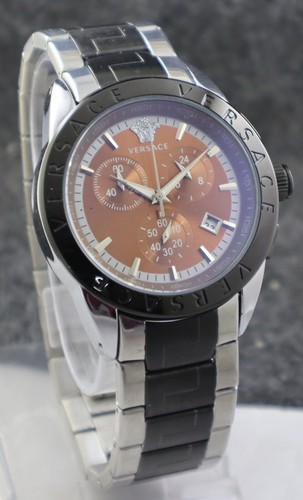 Luxury Versace Quartz Chronograph Brown Dial "Date" Men Wristwatch Steel Band - Picture 5 of 8