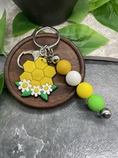 4" Silver-Tone Silicone Beaded Charm Keychain New Free Ship A3904