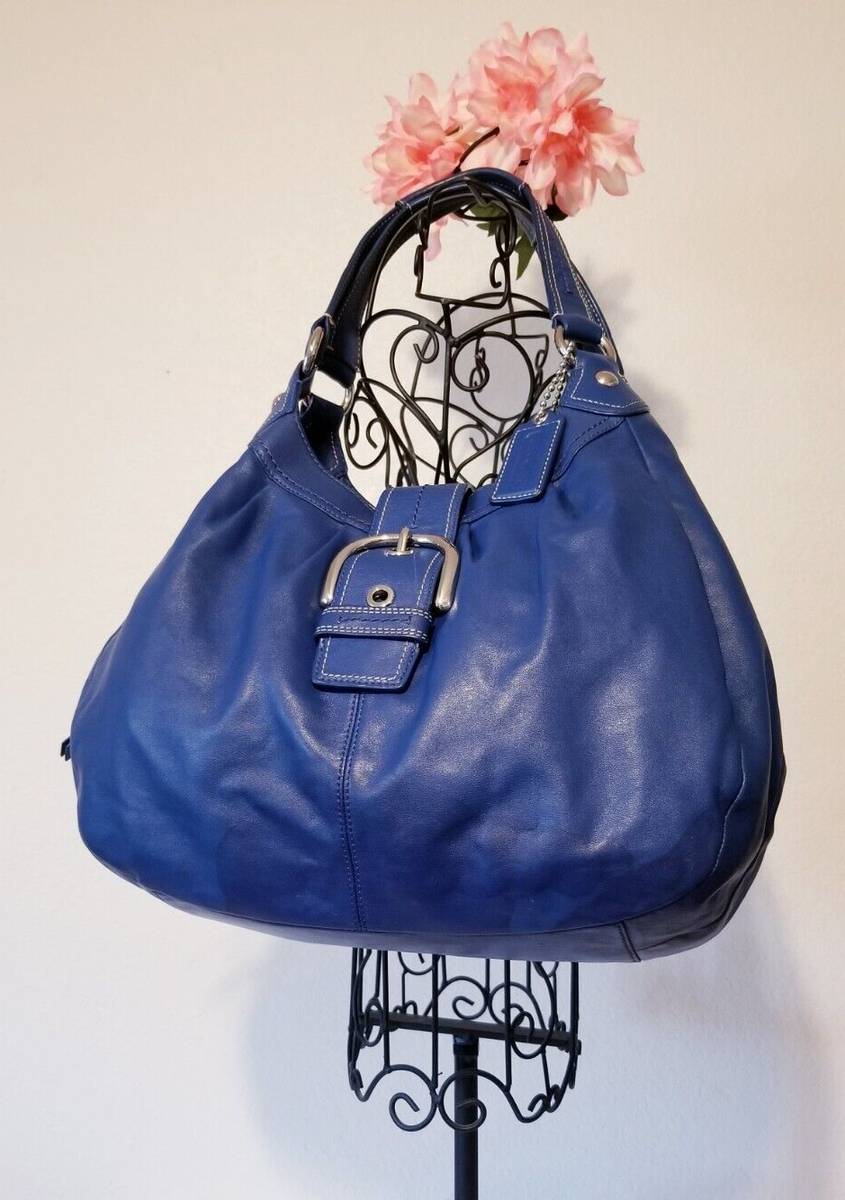COACH BLUE Genuine LEATHER HOBO SHOULDER BAG WITH SILVER COACH BLUE Genuine LEATHER HOBO SHOULDER BAG WITH SILVER