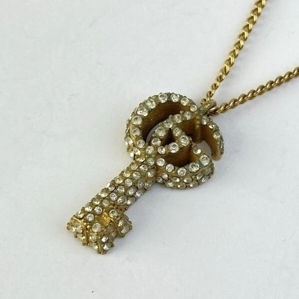 Collana Gucci Doppia Chiave G Oro Con Cristalli Ottime Condizioni