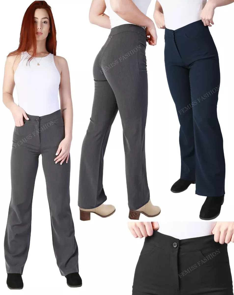 Women Wide-Leg Trousers High Waist Tailored Girls Smart School Office Work  Pants