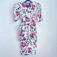 Vintage 80  s Choon fit  flare abstract print puff sleeve V neck midi dress sz 6