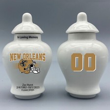 Ceramic Football Urn   New Orleans Saints Theme, Custom Text  Number