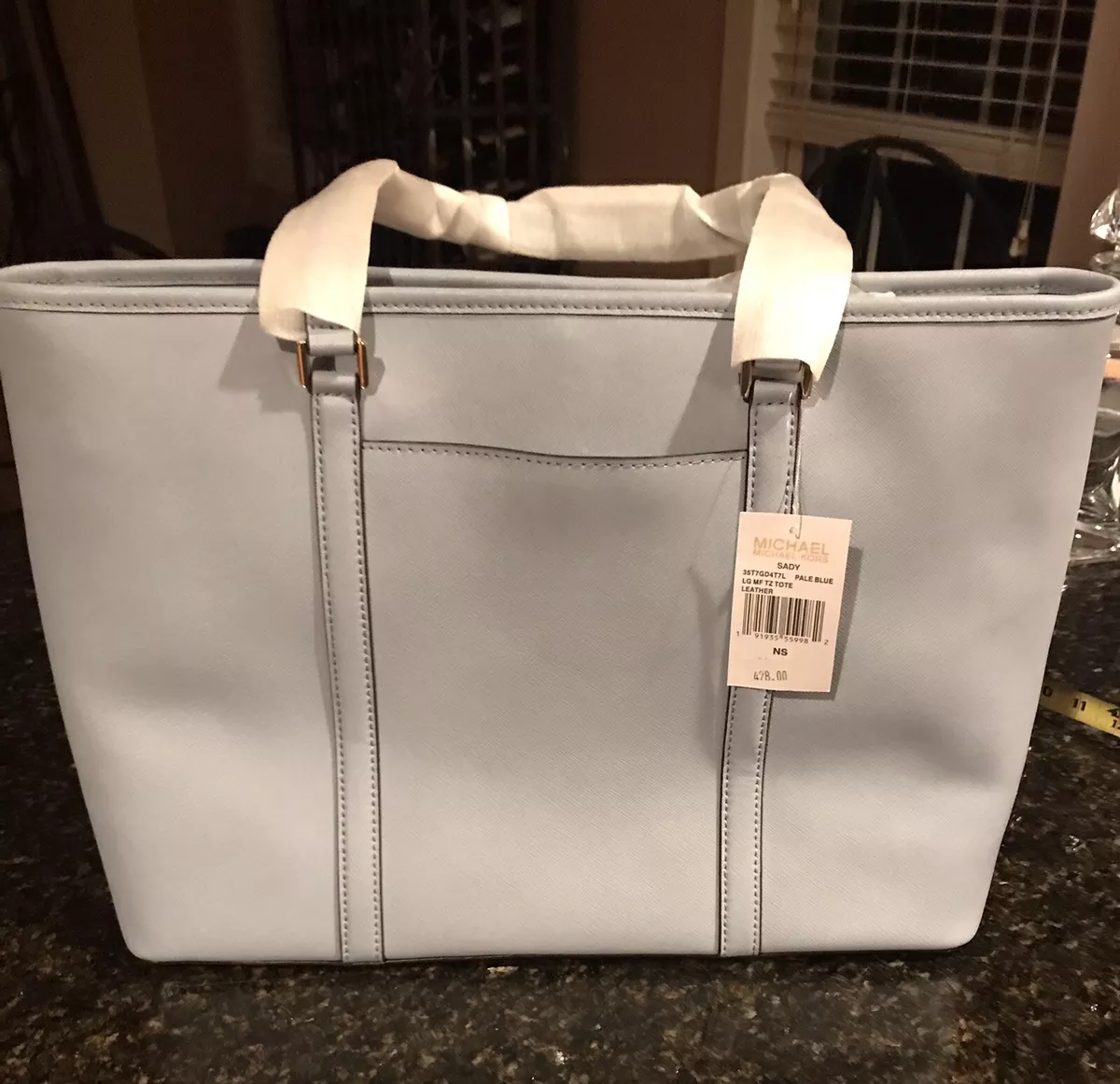 Michael Kors Jet Set Travel Sady Large Top Zip Tote Lite Blue Leather New Tags