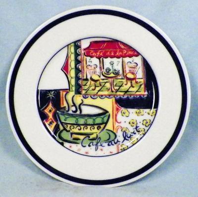 Williams-Sonoma Parisian Café Salad Plate Coffee Cup Café au Lait Blue Band