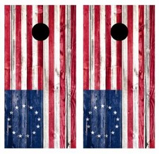 Rustic Betsy Ross American Flag Barnwood Cornhole Board Wraps FREE LAMINATE 3395