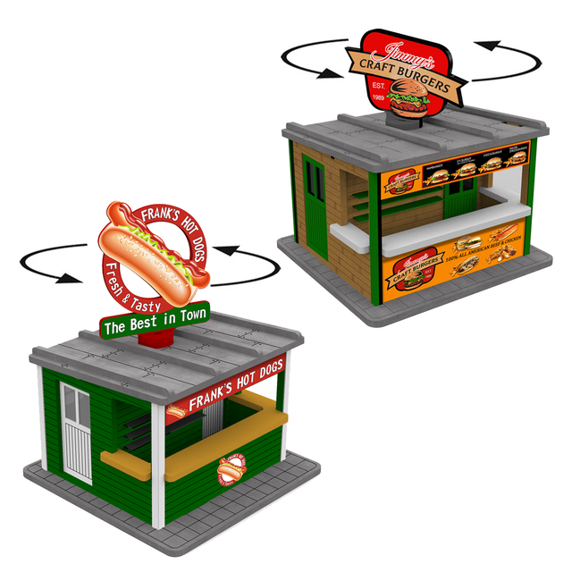 FAST FOOD COMBO Hot Dog and Burger Stands w/Rotating Banners (O scale