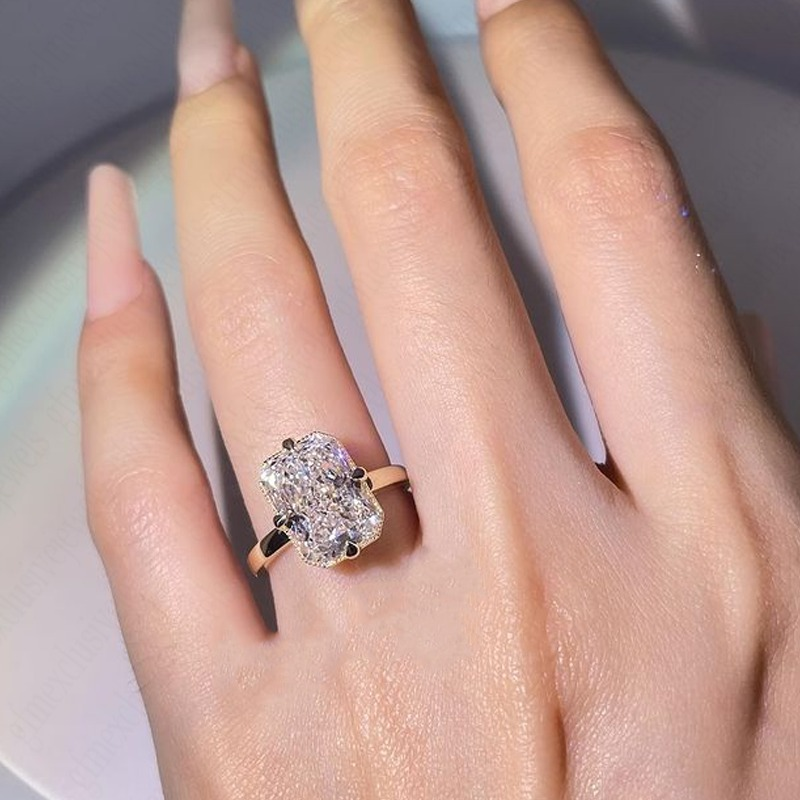 4.50 TCW Radiant Moissanite Compass Set Engagement Ring In Solid 14k ...