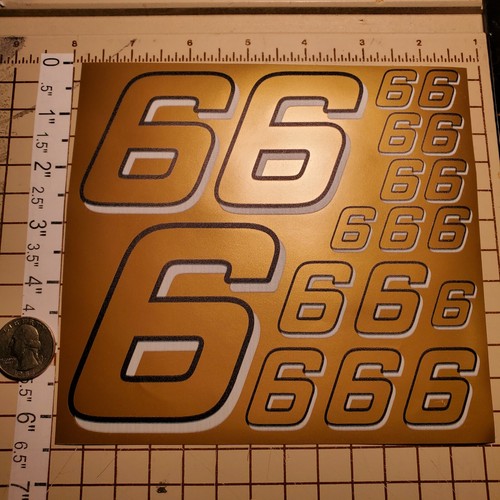 Gold w/Black-White #6's Racing Numbers Vinyl Decal Sheet 1/10-1/12 slash - Picture 2 of 10