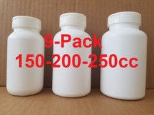 9 x 150-200-250 cc Empty White Pill Bottle Table Capsule Container with Flip Lid