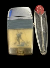 VTG NonWorking Scripto Vu Cigarette Lighter Fly Fisherman & Zippo Flints Case