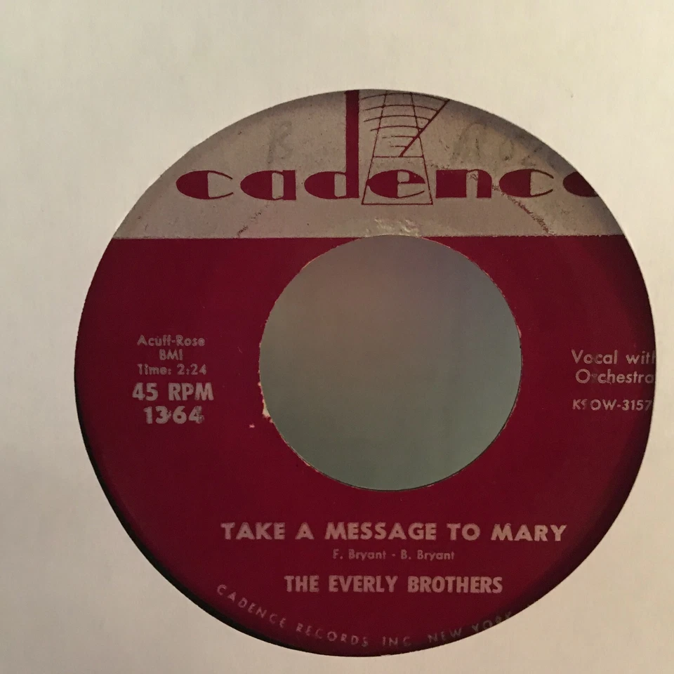  THE  EVERLY  BROTHERS   7"  VINYL  SINGLE , TAKE A MESSAGE TO MARY / POOR JENNY - Image 2 of 2