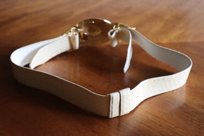 Vintage Alexis Kirk Cream/Yellow Snakeskin Gold Round Buckle  display picture 2