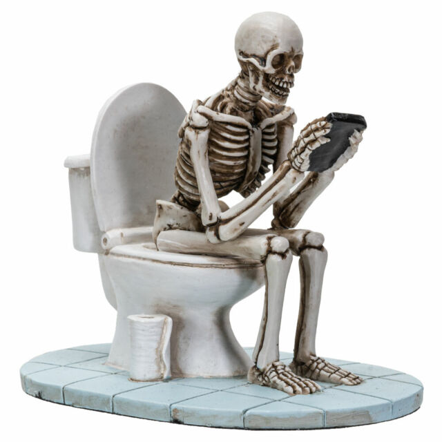 Skeleton on Toilet Skull Figurine Statue Skeleton Halloween