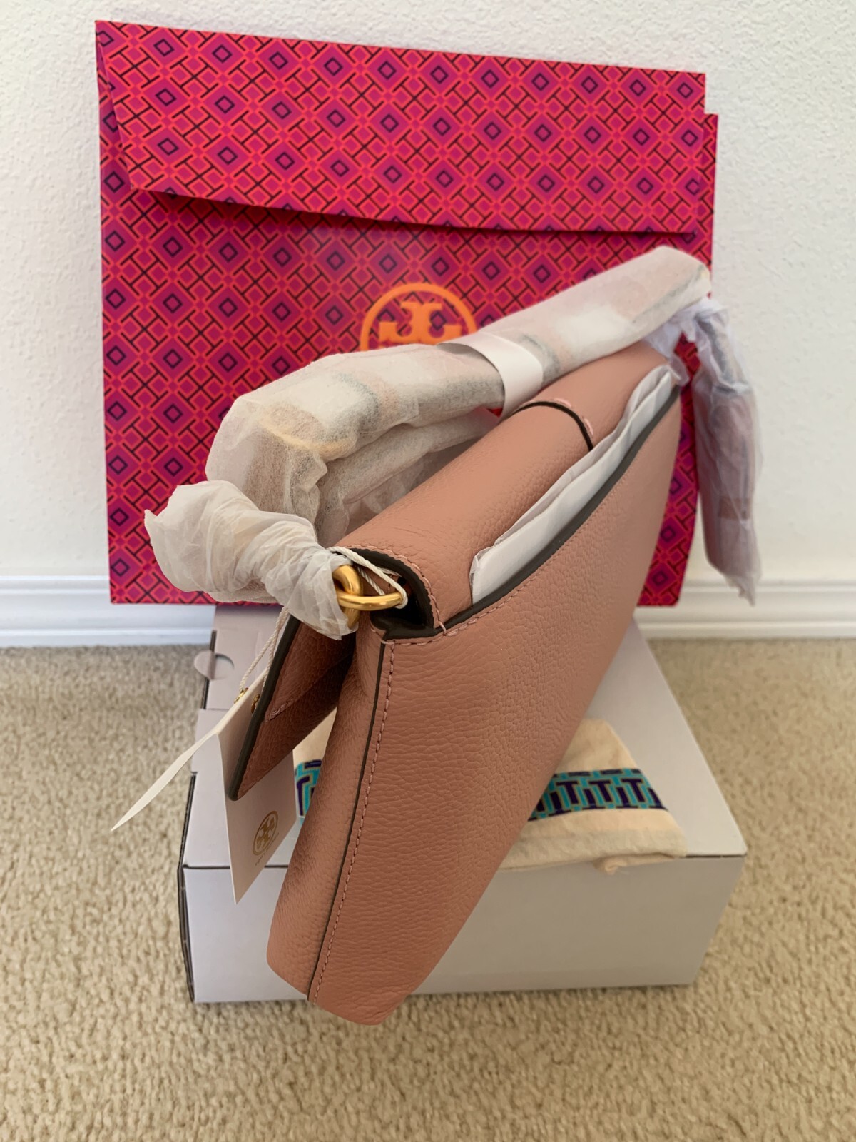 NWT Tory Burch McGraw Foldover Leather Crossbody Bag Pink Moon eBay