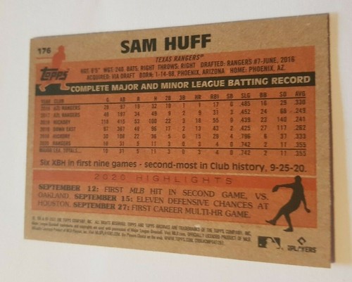 2021 Topps Archives - Sam Huff - Texas Rangers - Topps 1983 - RC - Picture 2 of 2