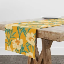 Table Runner Yellow Peonies | Unique Design Table Decor | Made in EU