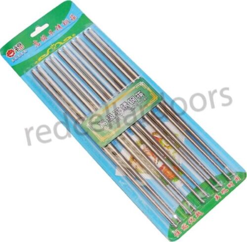 NEW 5 PAIRS CHINESE STAINLESS STEEL CHOPSTICKS CHOP STICKS SET 5 PRS SMOOTH TIPS - Photo 1 sur 2