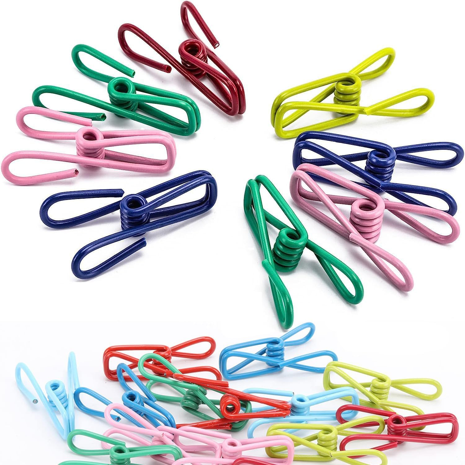 50Pcs 2.2 Inches Colored Clothes Pins Waterproof Metal Chip Clips Steel Clip for