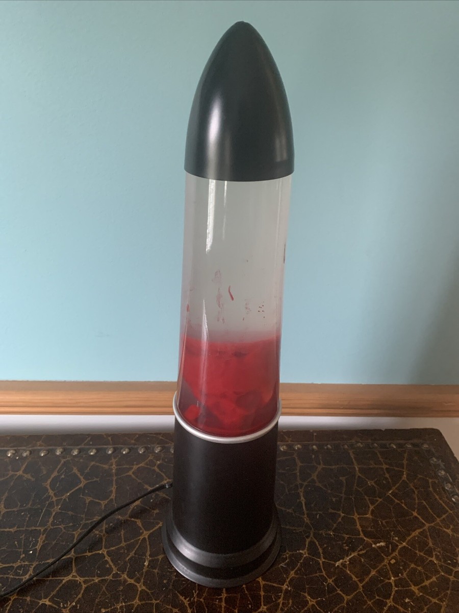 Vintage Lipan Lava Lamp Bullet Rocket Black w/ Red Lava 17.75