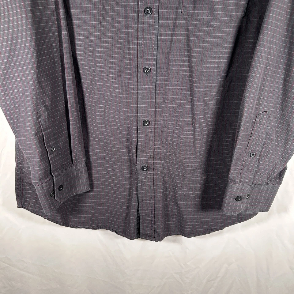 Camisa de vestir Alfani para hombre mediana negra roja a rayas abotonadas manga larga algodón Foto 3 de 4