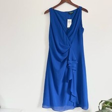 NWT Lauren Ralph Lauren Sapphire or Royal Blue Ruched Faux Wrap Dress Sz 6