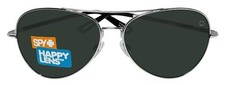 Spy Optic Whistler Aviator sunglasses Silver Frame Happy Gray Green Lens