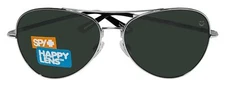 Spy Optic Whistler Aviator sunglasses Silver Frame Happy Gray Green Lens 