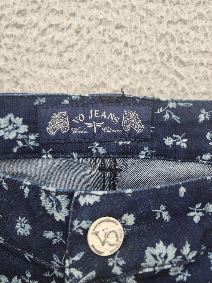 Pantalones de mezclilla VO Virgin Only para mujer 28 azules florales ajustados elásticos 28x28 Foto 3 de 4