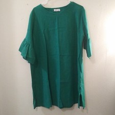 Studio Luxe Women Boat Neck Ruffle Sleeve Mini Shift Dress Green Slits
