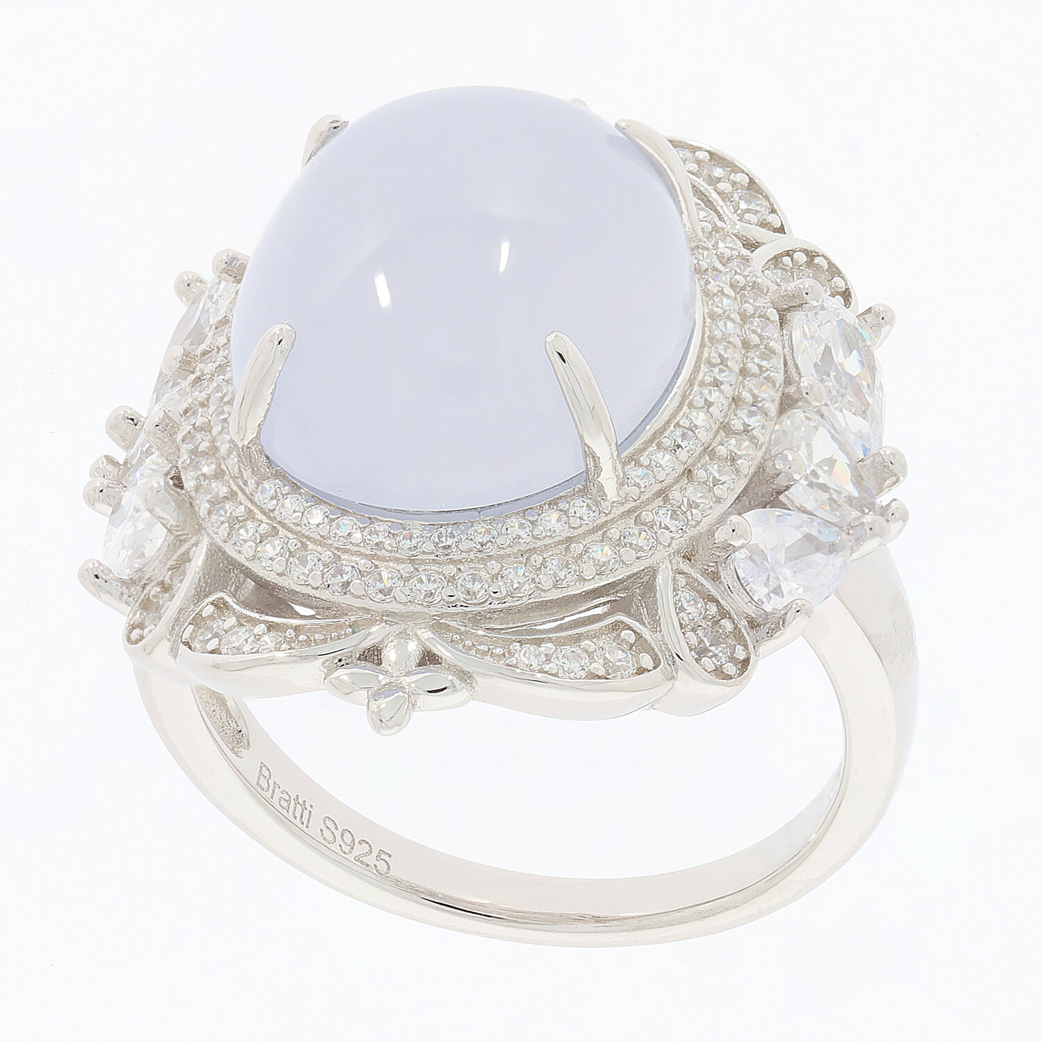 Sterling Silver Semi Mount Ring Setting Cabochon Oval OV 14x12mm White