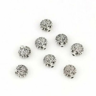 Lot De 10 Perles Argent 8mm Motif Arbre De Vie - Pour Création Bijoux - Neuf
